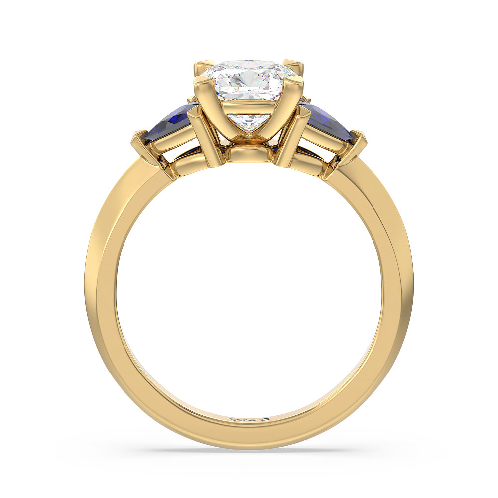 Cushion Cut Knife Edge Trillion Engagement Ring with Lab Grown Diamond in 14KT Yellow Gold view 2
