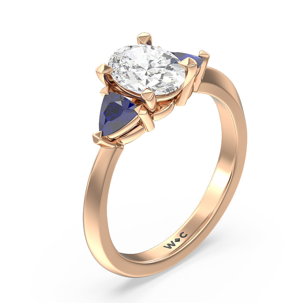 Oval Cut Knife Edge Trillion Engagement Ring with Lab Grown Diamond in 14KT Rose Gold view 3
