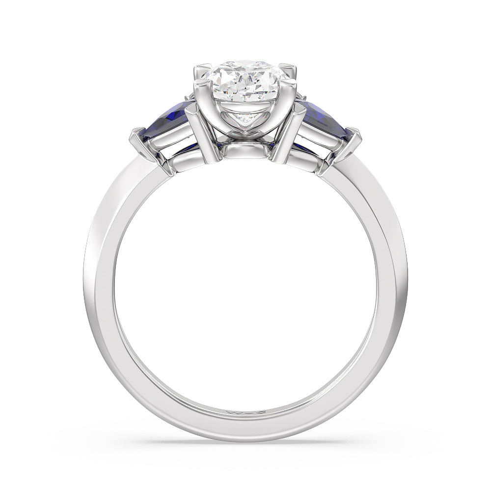 Oval Cut Knife Edge Trillion Engagement Ring with Lab Grown Diamond in 14KT Platinum view 2
