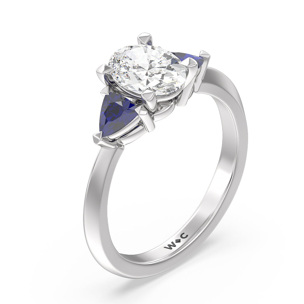 Oval Cut Knife Edge Trillion Engagement Ring with Lab Grown Diamond in 14KT Platinum view 3
