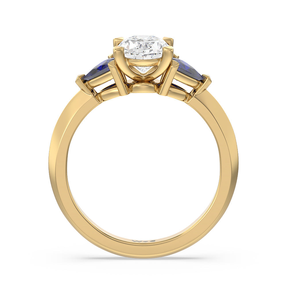 Oval Cut Knife Edge Trillion Engagement Ring with Lab Grown Diamond in 14KT Yellow Gold view 2
