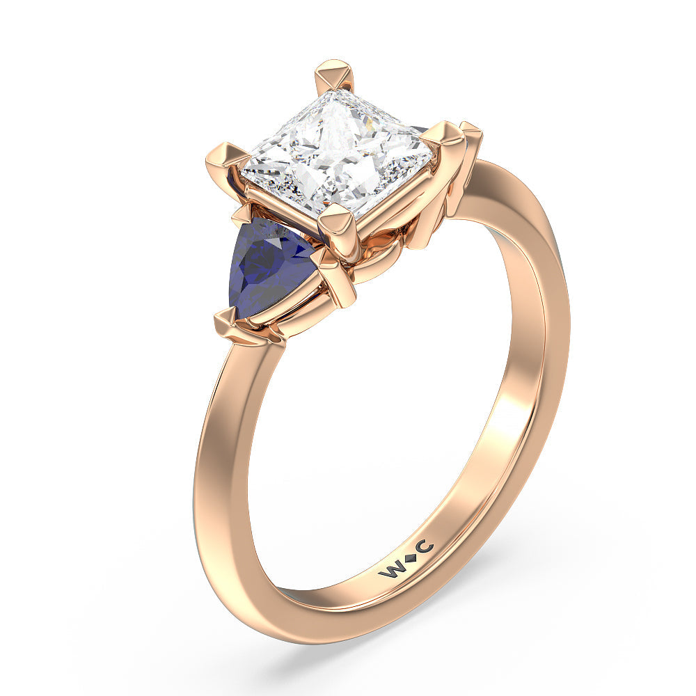 Princess Cut Knife Edge Trillion Engagement Ring with Lab Grown Diamond in 14KT Rose Gold view 3
