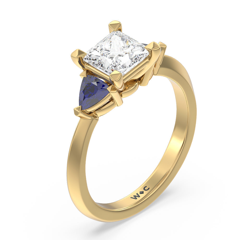 Princess Cut Knife Edge Trillion Engagement Ring with Lab Grown Diamond in 14KT Yellow Gold view 3
