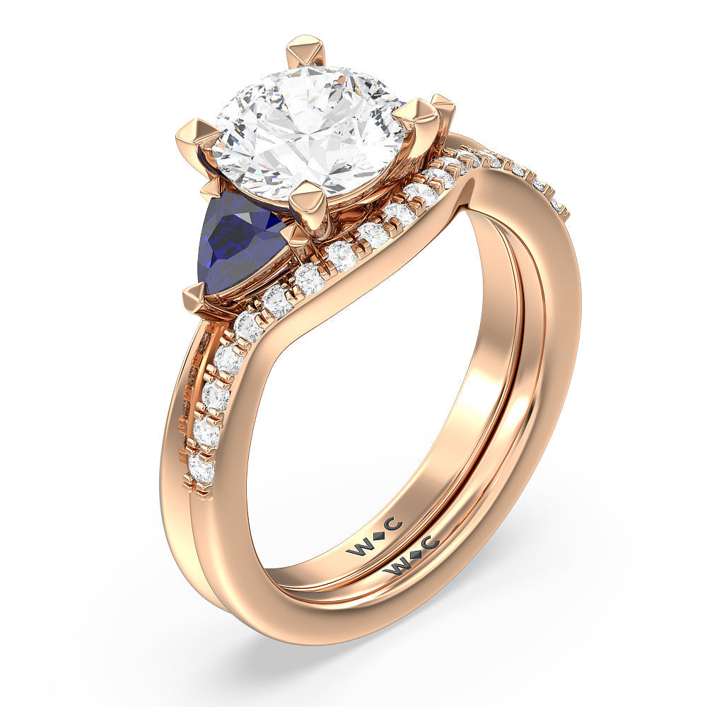 Round Cut Knife Edge Trillion Engagement Ring with Lab Grown Diamond in 14KT Rose Gold view 4
