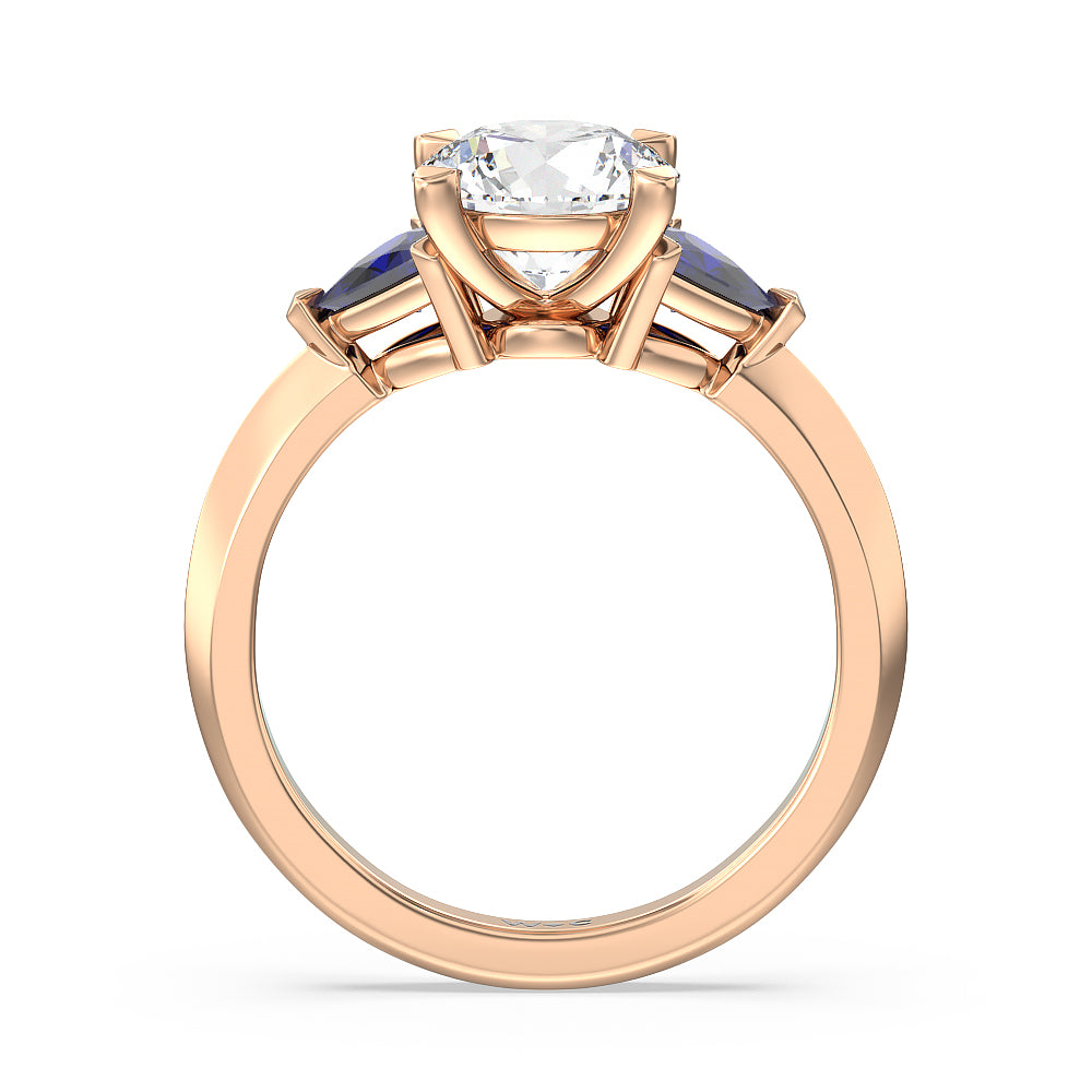 Round Cut Knife Edge Trillion Engagement Ring with Lab Grown Diamond in 14KT Rose Gold view 2
