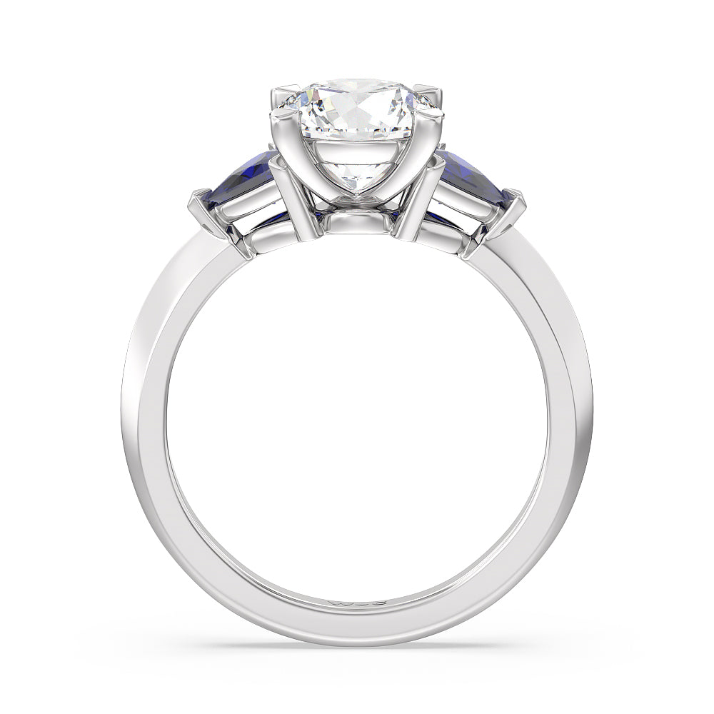 Round Cut Knife Edge Trillion Engagement Ring with Lab Grown Diamond in 14KT Platinum view 2
