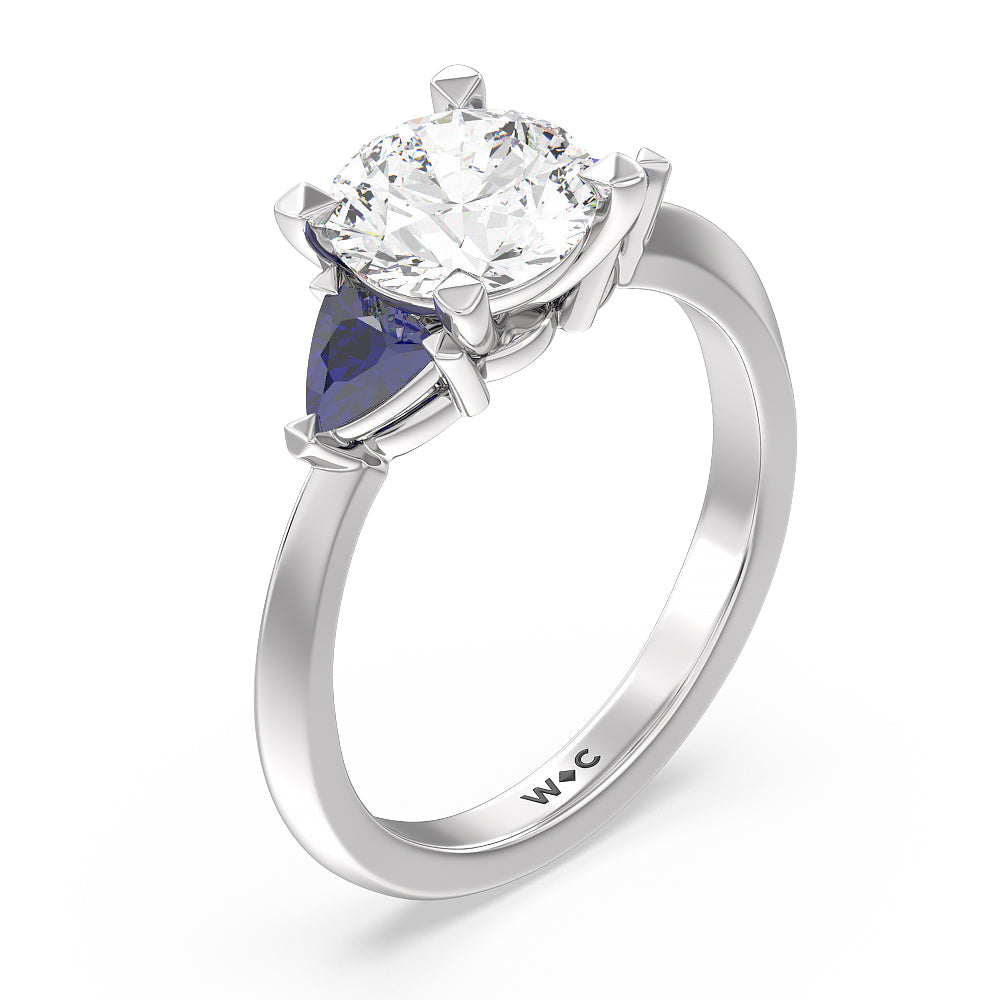 Round Cut Knife Edge Trillion Engagement Ring with Lab Grown Diamond in 14KT Platinum view 3
