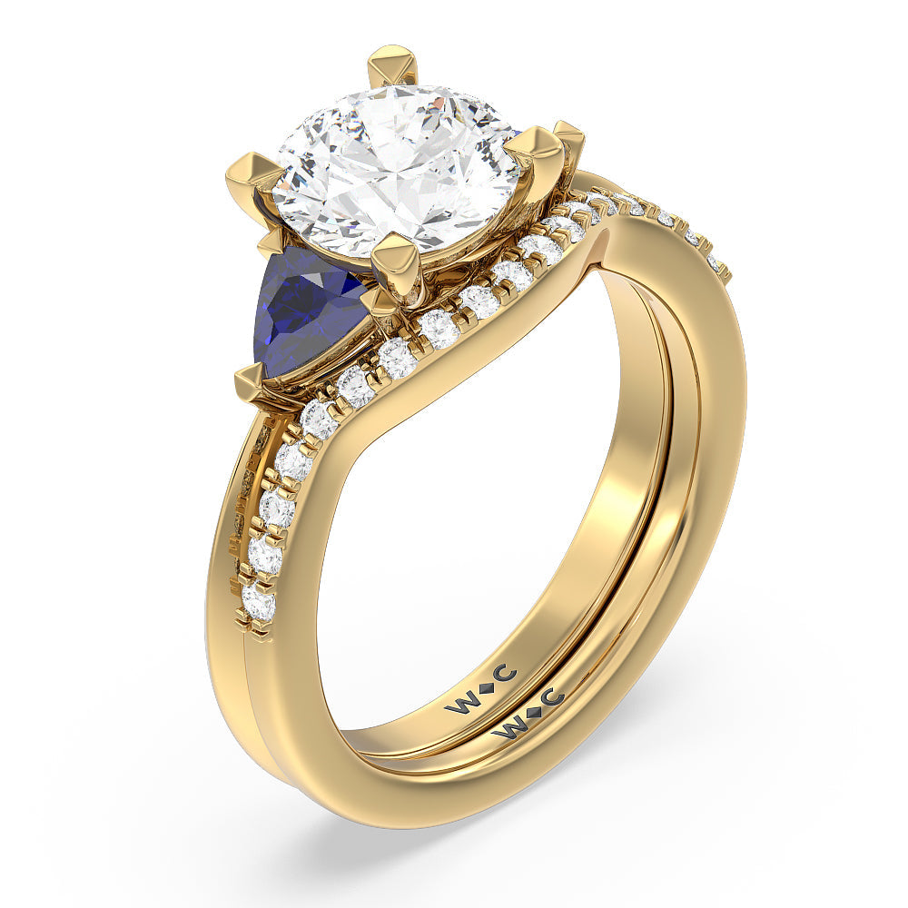 Round Cut Knife Edge Trillion Engagement Ring with Lab Grown Diamond in 14KT Yellow Gold view 4
