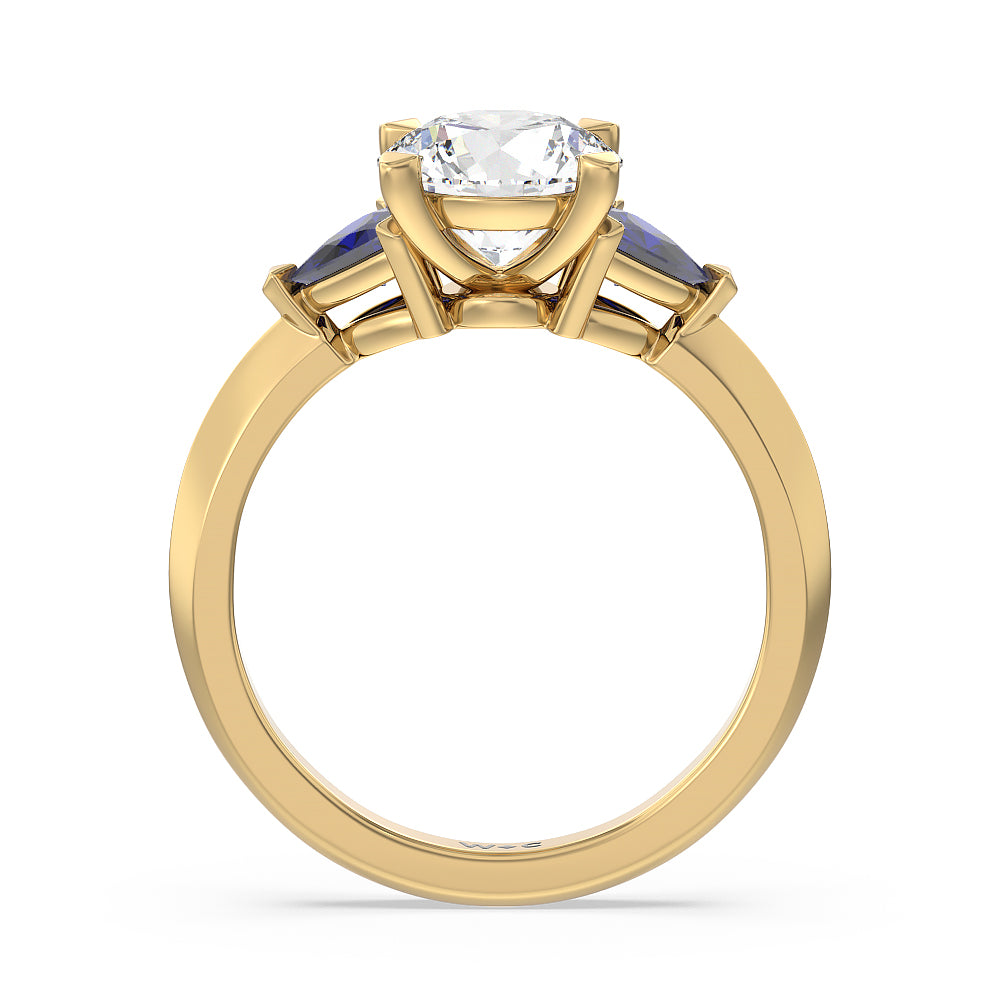 Round Cut Knife Edge Trillion Engagement Ring with Lab Grown Diamond in 14KT Yellow Gold view 2
