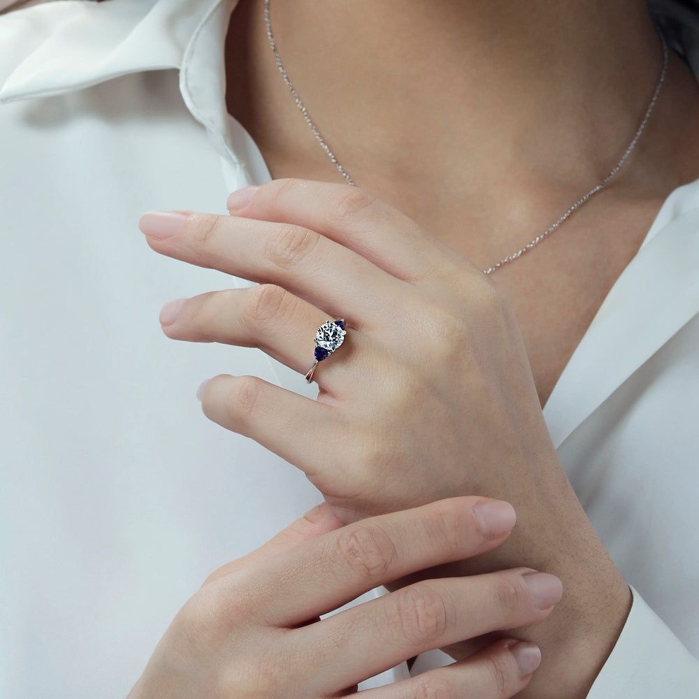 Model Wearing Knife Edge Trillion Engagement Ring with Lab Grown Diamond view