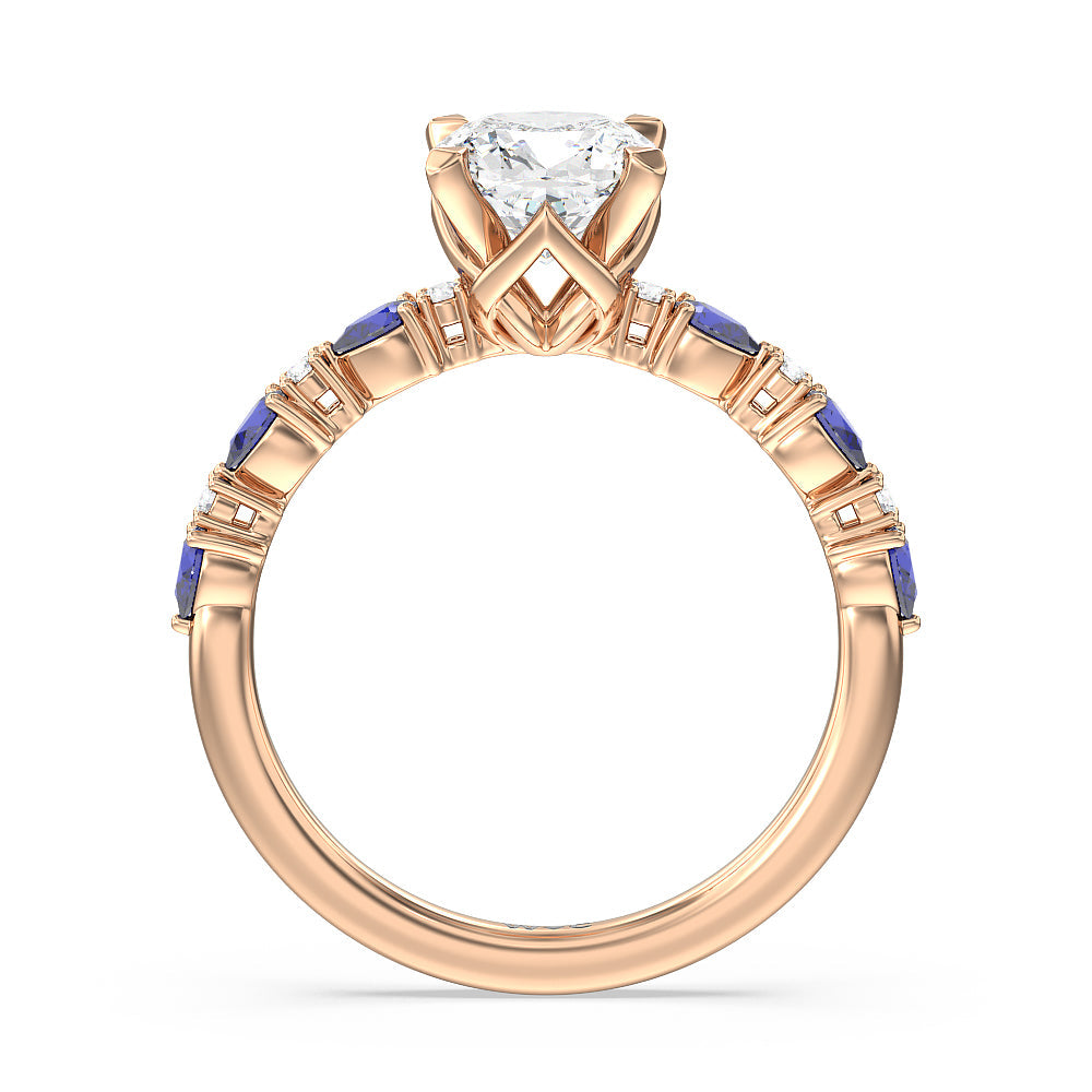 Anemone Floral Basket Engagement Ring with Cushion Cut Diamond in 14KT Rose Gold view 2
