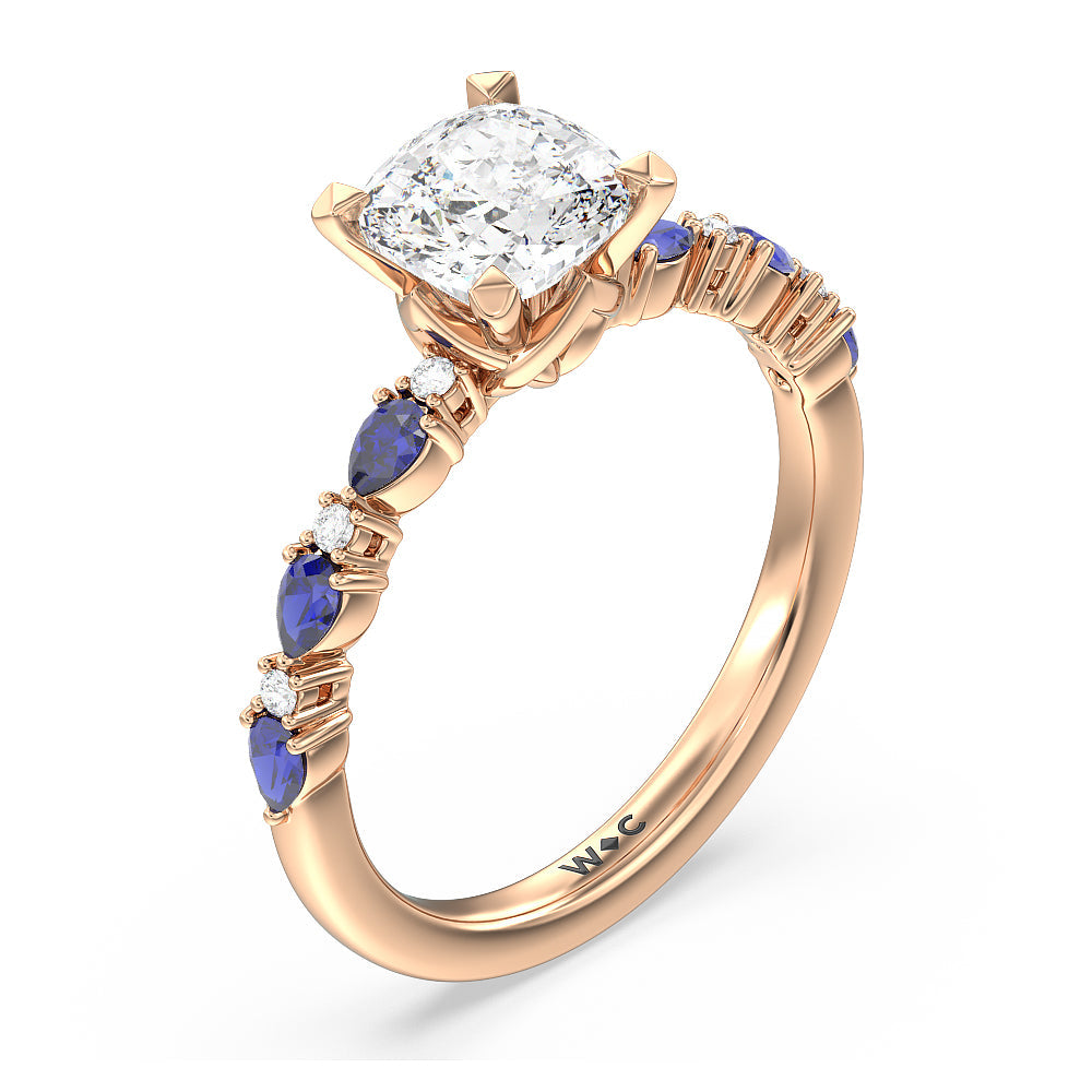 Anemone Floral Basket Engagement Ring with Cushion Cut Diamond in 14KT Rose Gold view 3

