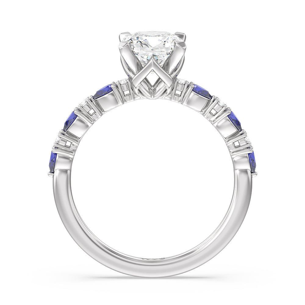 Anemone Floral Basket Engagement Ring with Cushion Cut Diamond in 14KT Platinum view 2
