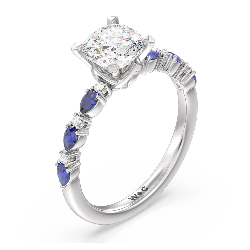 Anemone Floral Basket Engagement Ring with Cushion Cut Diamond in 14KT Platinum view 3
