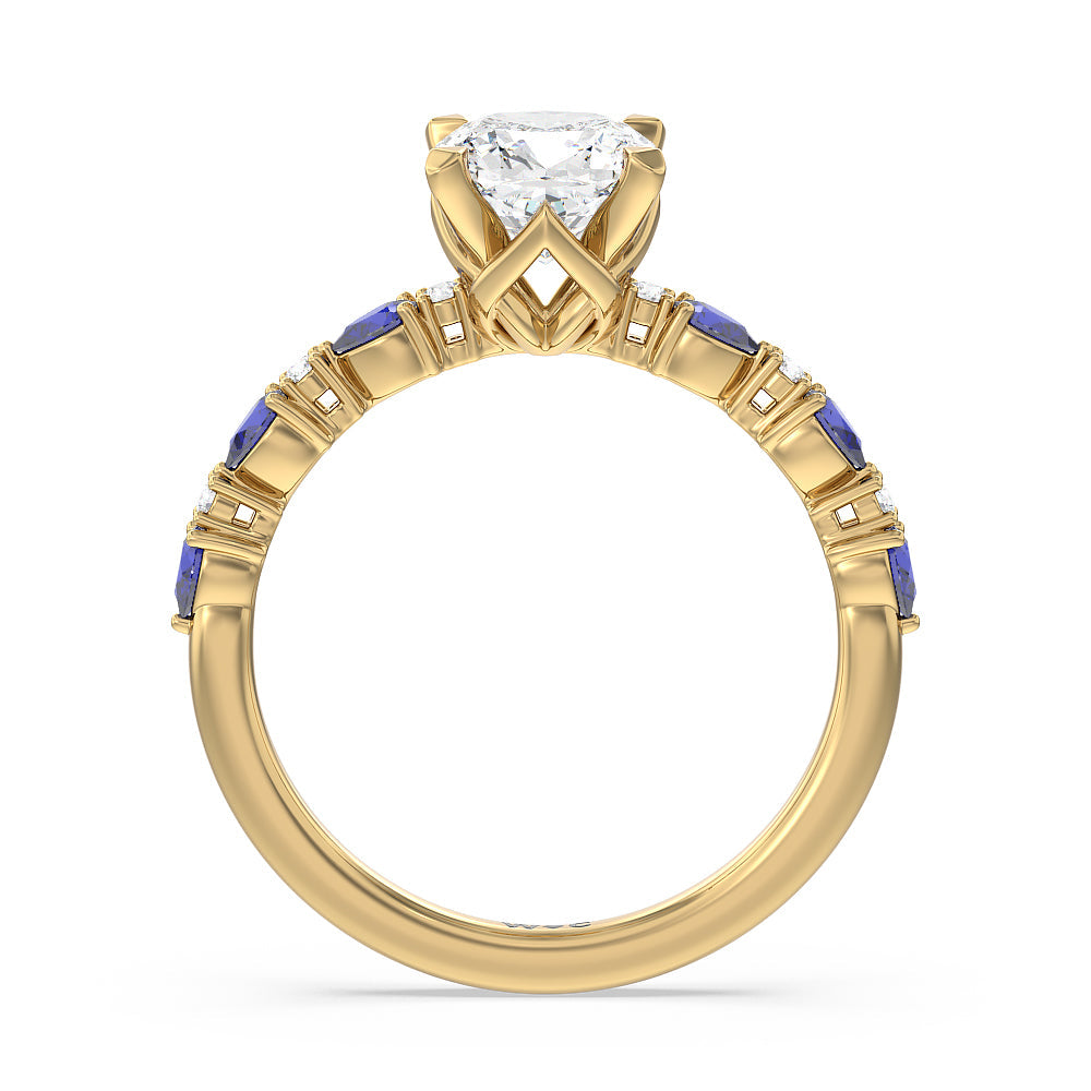 Anemone Floral Basket Engagement Ring with Cushion Cut Diamond in 14KT Yellow Gold view 2
