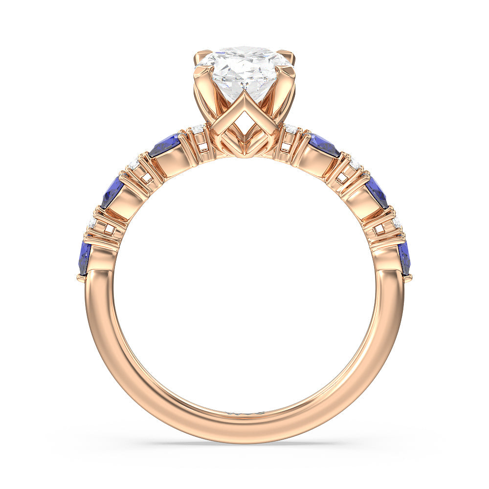 Anemone Floral Basket Engagement Ring with Oval Cut Diamond in 14KT Rose Gold view 2
