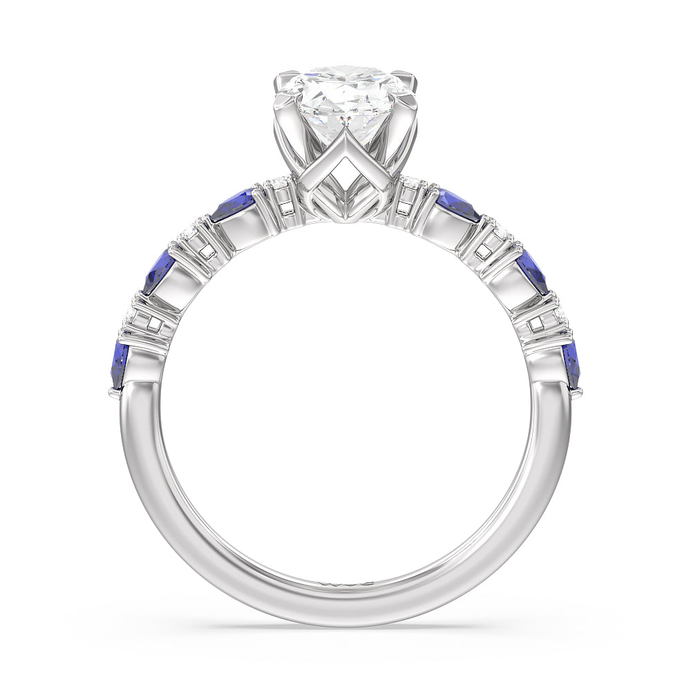 Anemone Floral Basket Engagement Ring with Oval Cut Diamond in 14KT Platinum view 2

