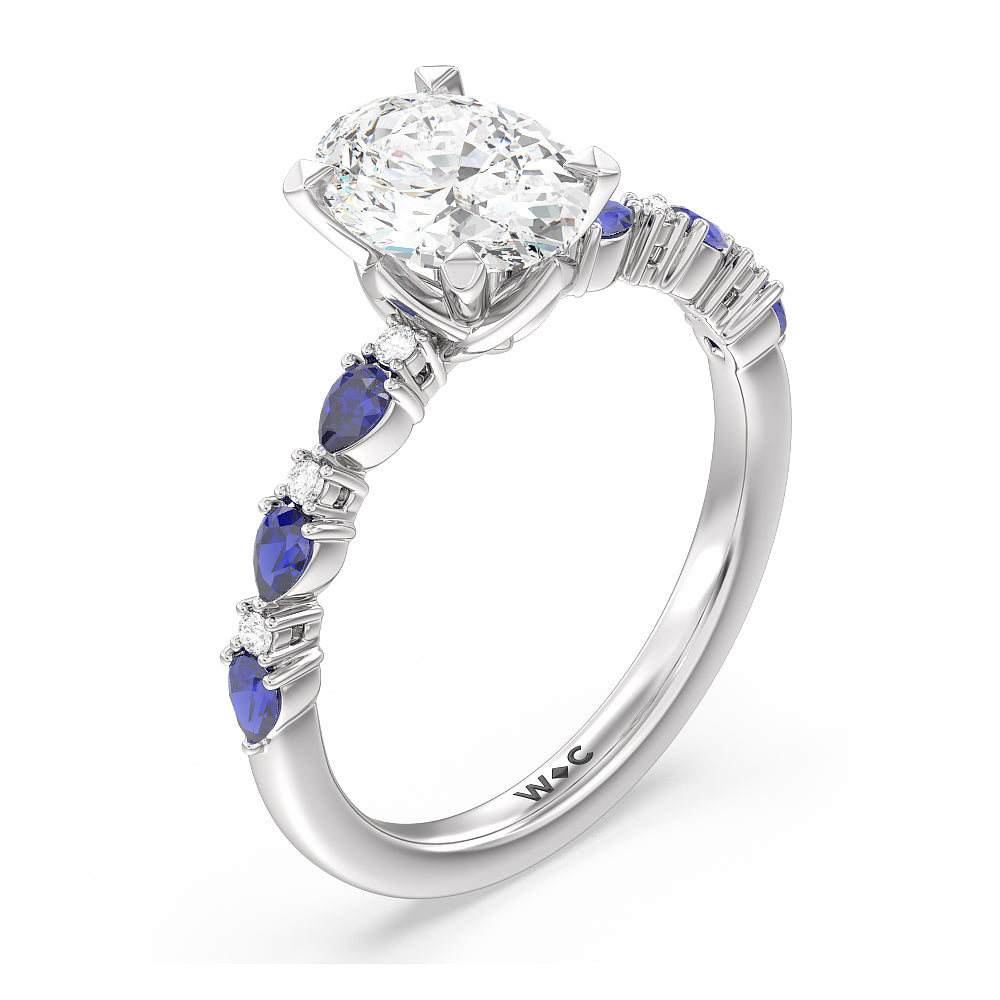 Anemone Floral Basket Engagement Ring with Oval Cut Diamond in 14KT Platinum view 3
