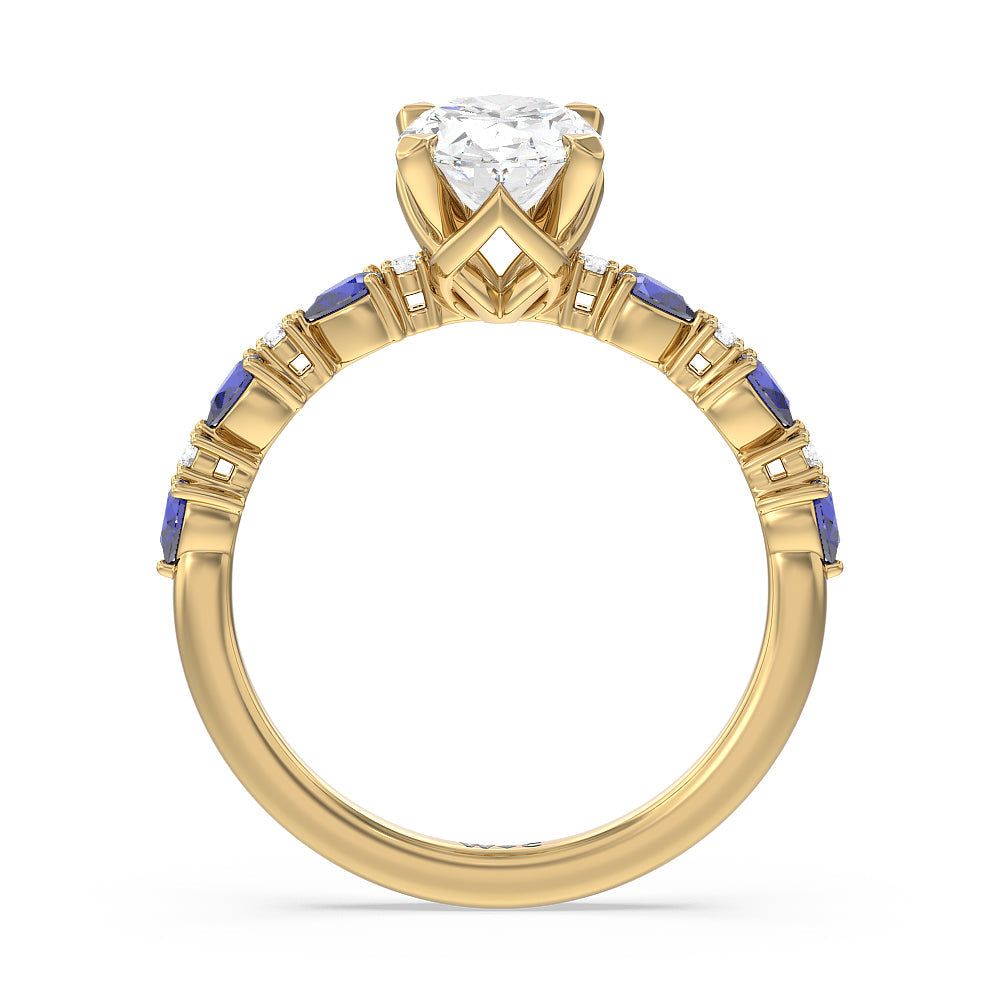 Anemone Floral Basket Engagement Ring with Oval Cut Diamond in 14KT Yellow Gold view 2
