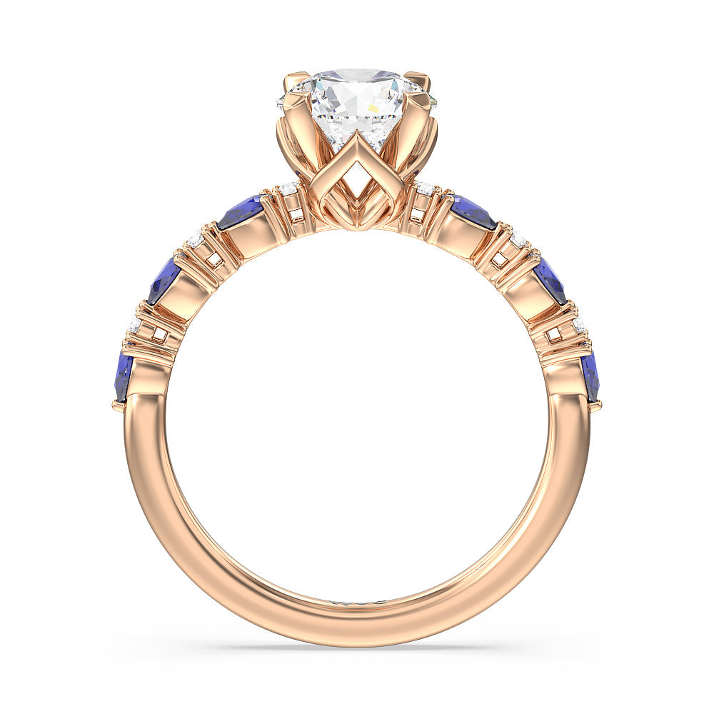 Anemone Floral Basket Engagement Ring with Round Cut Diamond in 14KT Rose Gold view 2
