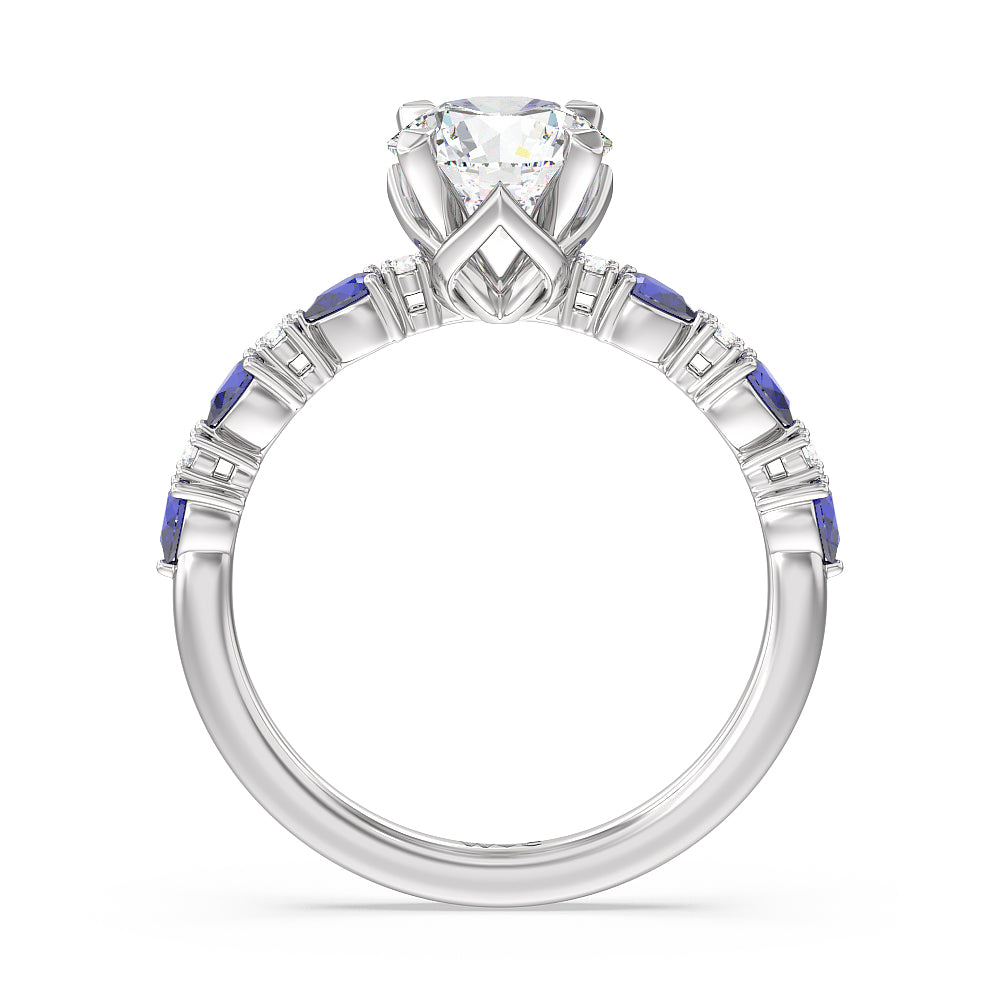 Anemone Floral Basket Engagement Ring with Round Cut Diamond in 14KT Platinum view 2
