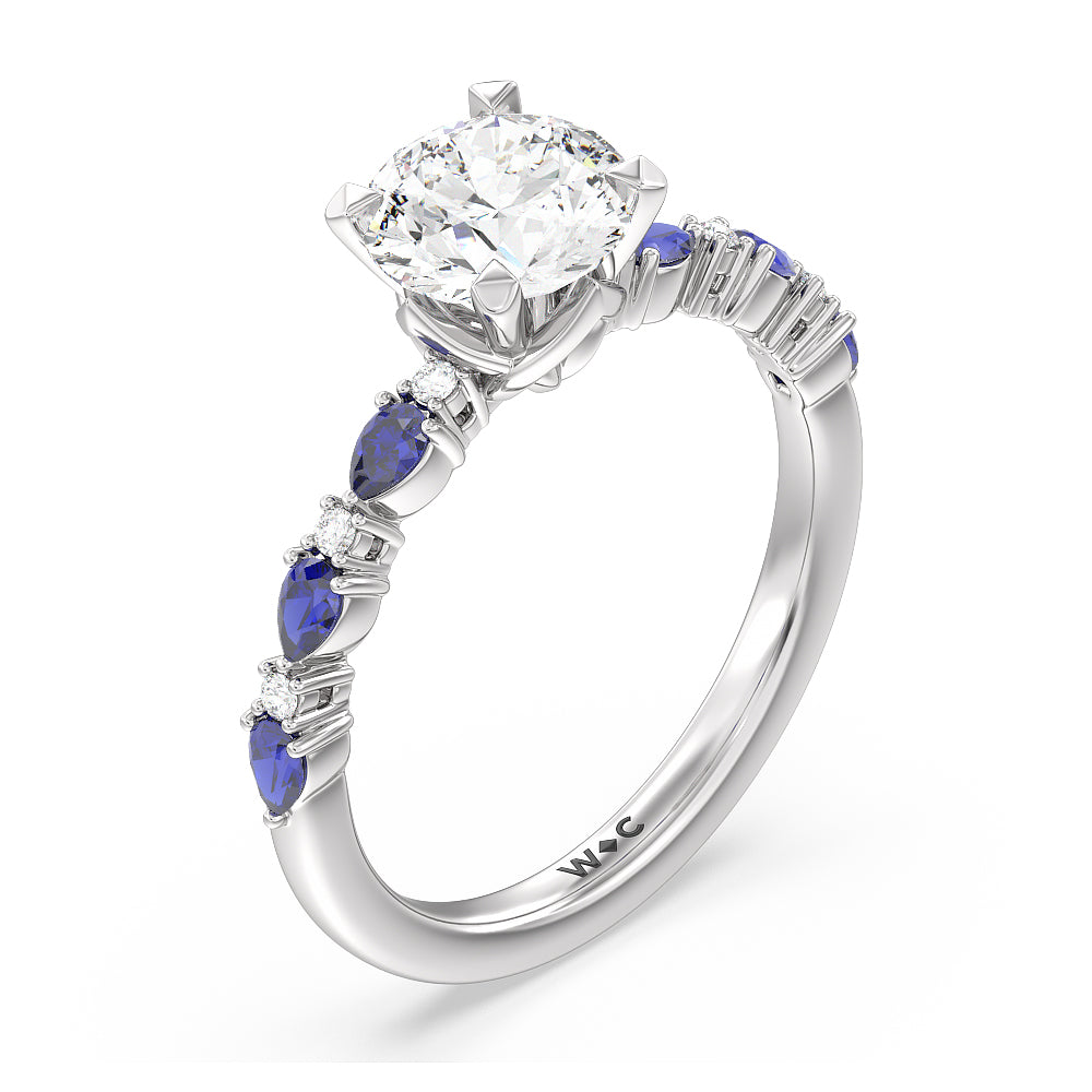 Anemone Floral Basket Engagement Ring with Round Cut Diamond in 14KT Platinum view 3
