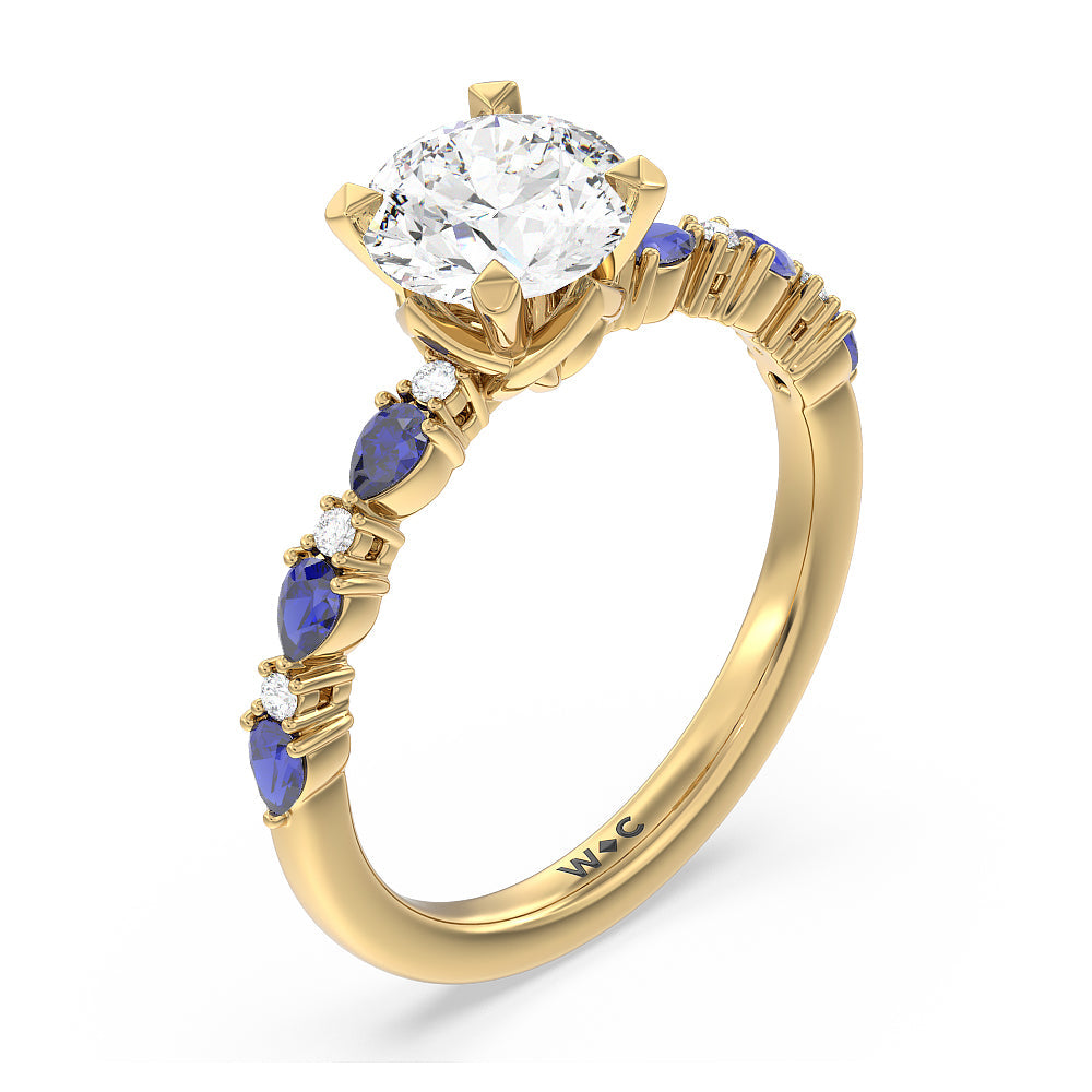 Anemone Floral Basket Engagement Ring with Round Cut Diamond in 14KT Yellow Gold view 3
