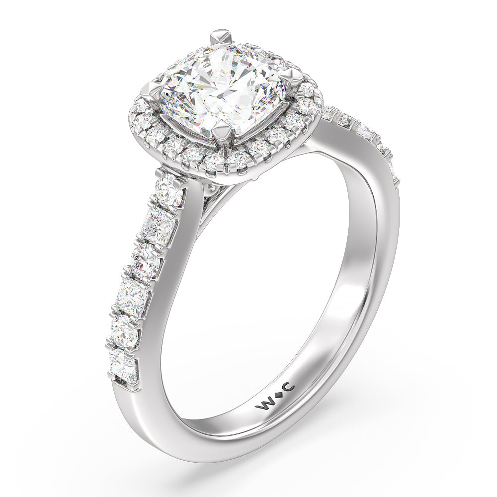 Contemporary Halo Engagement Ring with Cushion Cut Diamond in 14KT Platinum view 3
