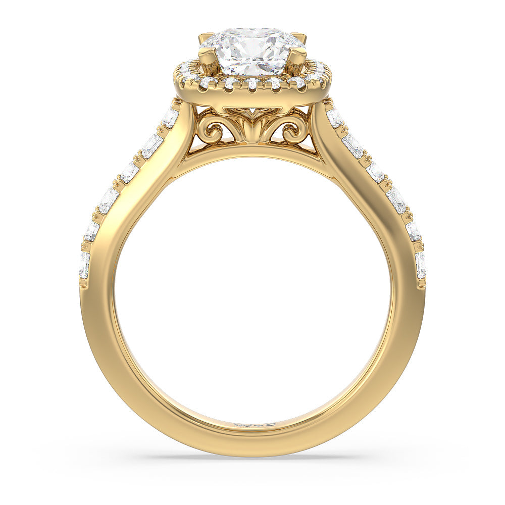 Contemporary Halo Engagement Ring with Cushion Cut Diamond in 14KT Yellow Gold view 2
