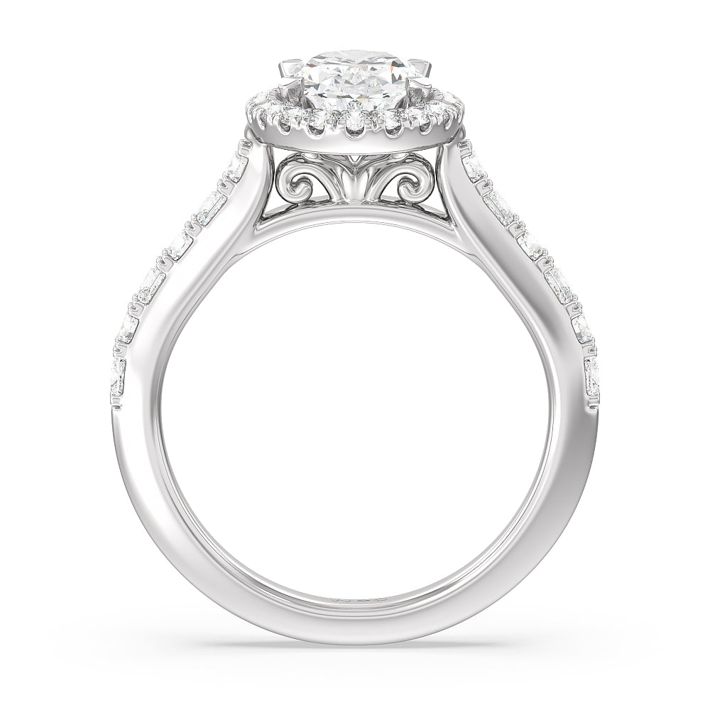 Contemporary Halo Engagement Ring with Oval Cut Diamond in 14KT Platinum view 2
