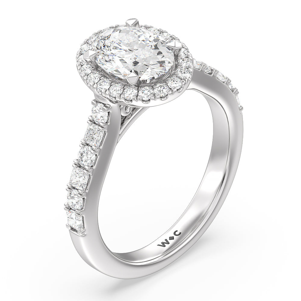 Contemporary Halo Engagement Ring with Oval Cut Diamond in 14KT Platinum view 3
