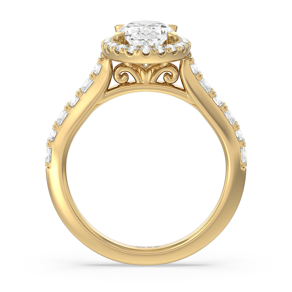 Contemporary Halo Engagement Ring with Oval Cut Diamond in 14KT Yellow Gold view 2
