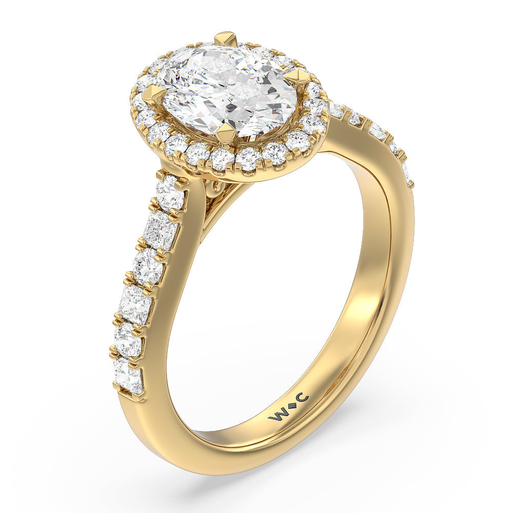 Contemporary Halo Engagement Ring with Oval Cut Diamond in 14KT Yellow Gold view 3
