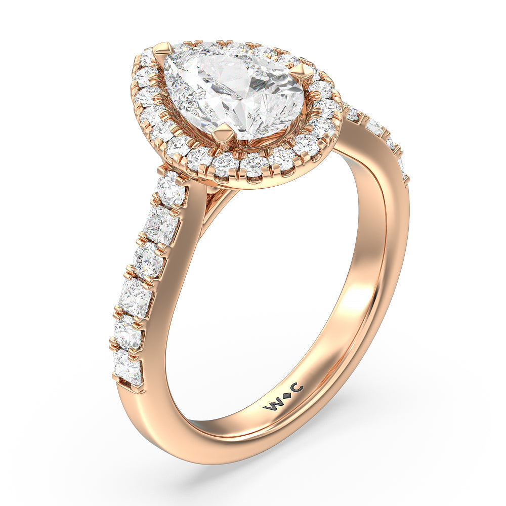 Contemporary Halo Engagement Ring with Pear Cut Diamond in 14KT Rose Gold view 3
