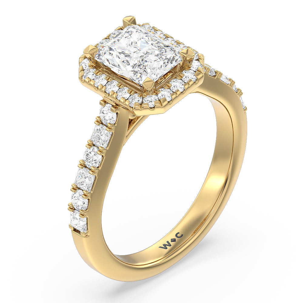 Contemporary Halo Engagement Ring with Radiant Cut Diamond in 14KT Yellow Gold view 3
