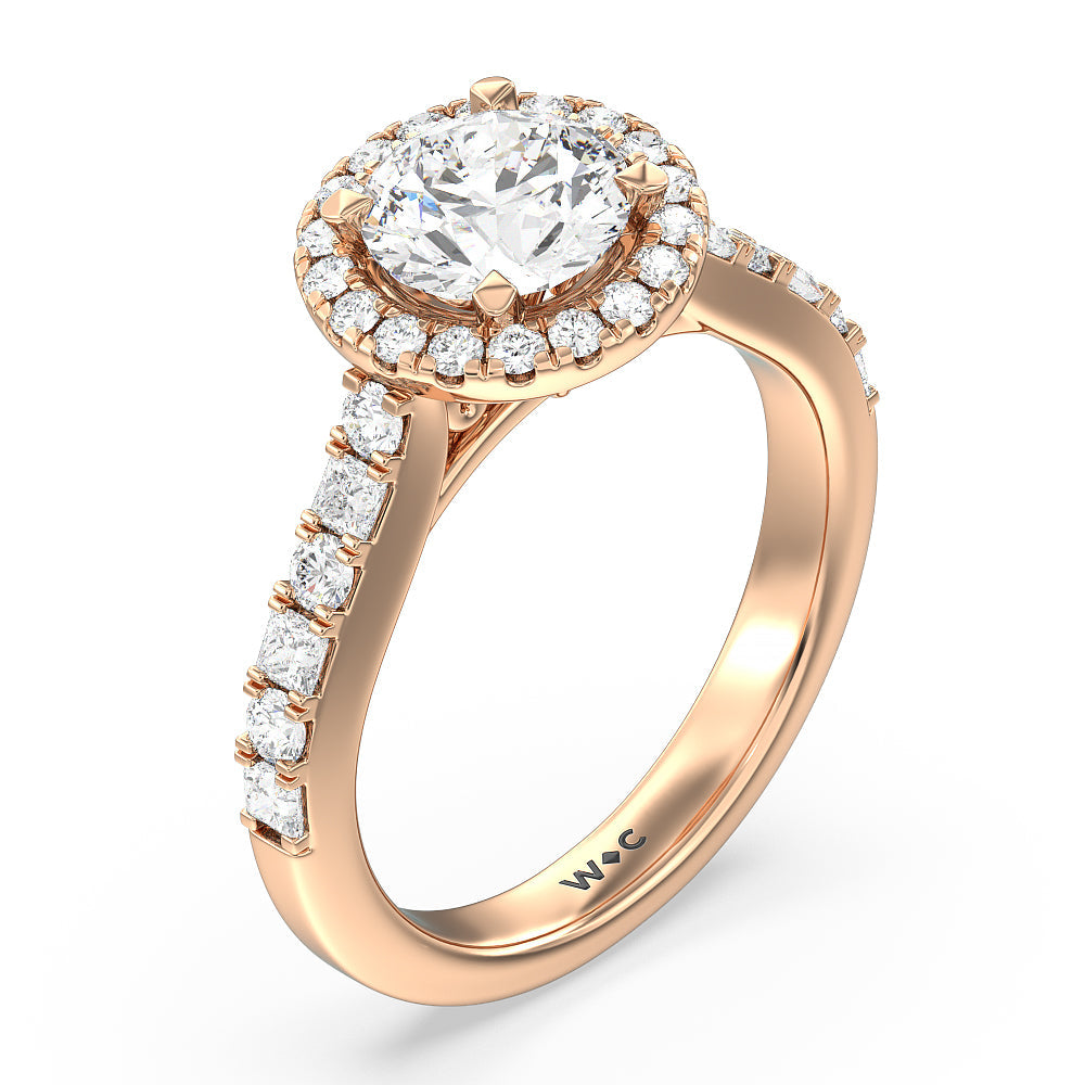 Contemporary Halo Engagement Ring with Round Cut Diamond in 14KT Rose Gold view 3
