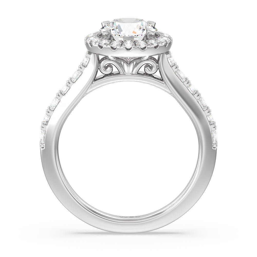 Contemporary Halo Engagement Ring with Round Cut Diamond in 14KT Platinum view 2
