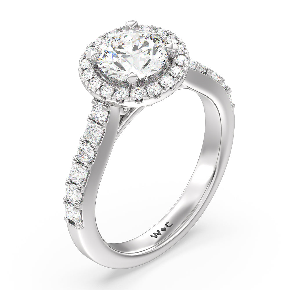 Contemporary Halo Engagement Ring with Round Cut Diamond in 14KT Platinum view 3
