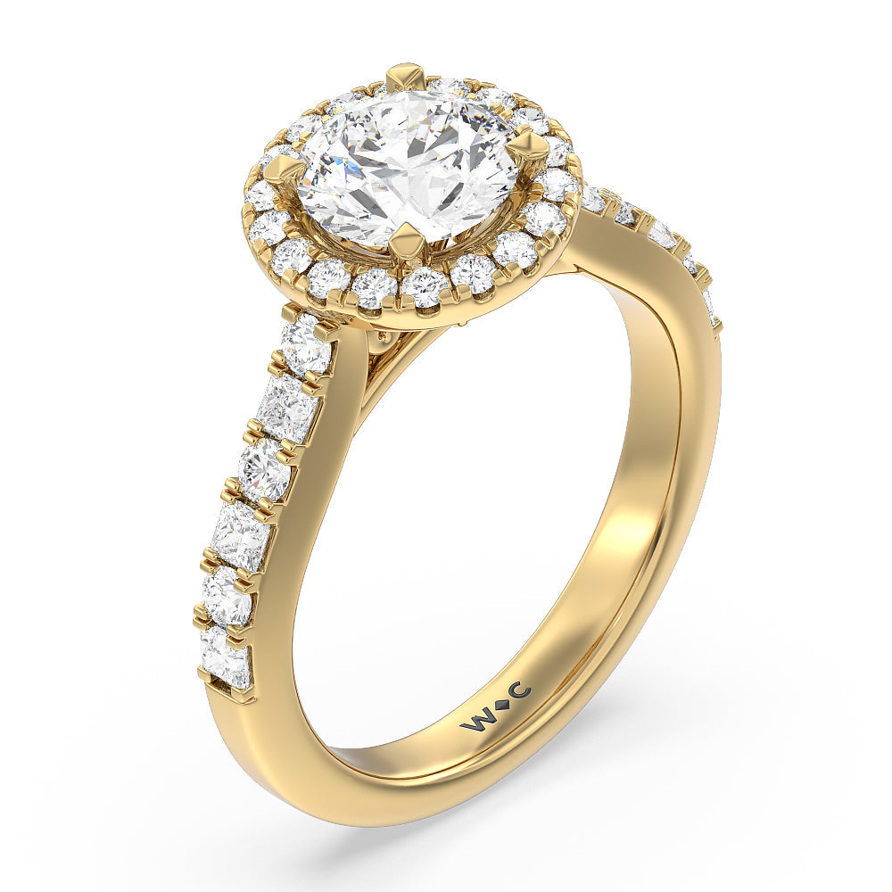 Contemporary Halo Engagement Ring with Round Cut Diamond in 14KT Yellow Gold view 3
