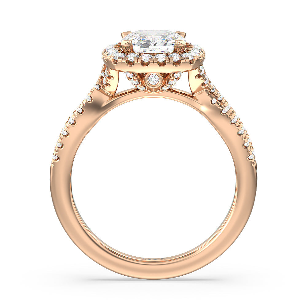 Cushion Cut Twisted Shank Halo Engagement Ring with Lab Grown Diamond in 14KT Rose Gold view 2
