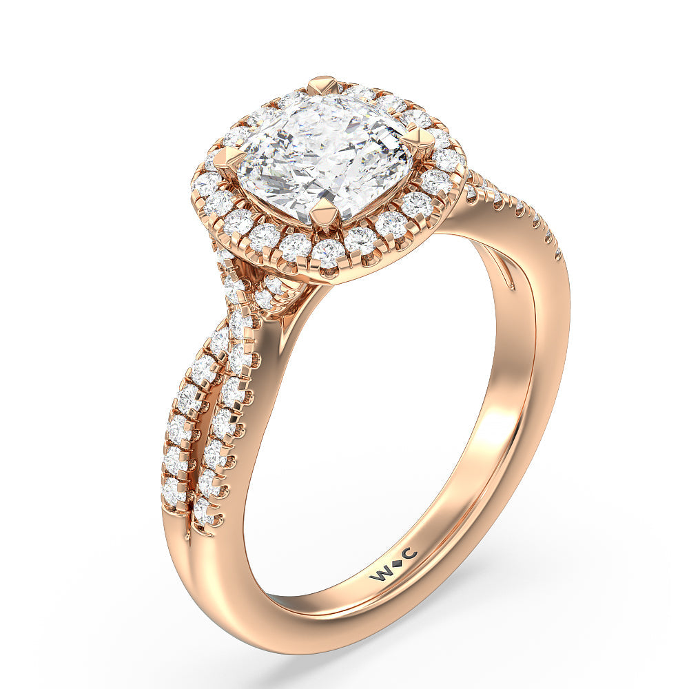 Cushion Cut Twisted Shank Halo Engagement Ring with Lab Grown Diamond in 14KT Rose Gold view 3

