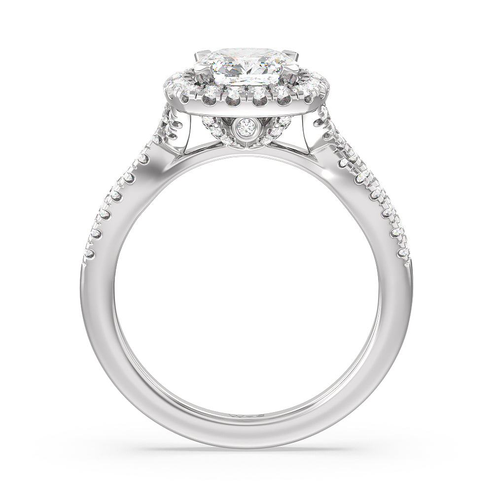 Cushion Cut Twisted Shank Halo Engagement Ring with Lab Grown Diamond in 14KT Platinum view 2
