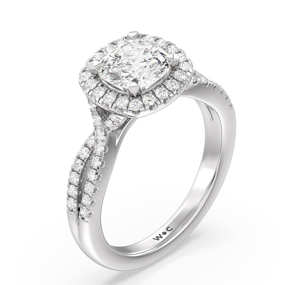 Cushion Cut Twisted Shank Halo Engagement Ring with Lab Grown Diamond in 14KT Platinum view 3
