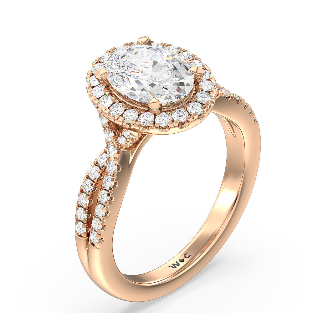 Oval Cut Twisted Shank Halo Engagement Ring with Lab Grown Diamond in 14KT Rose Gold view 3
