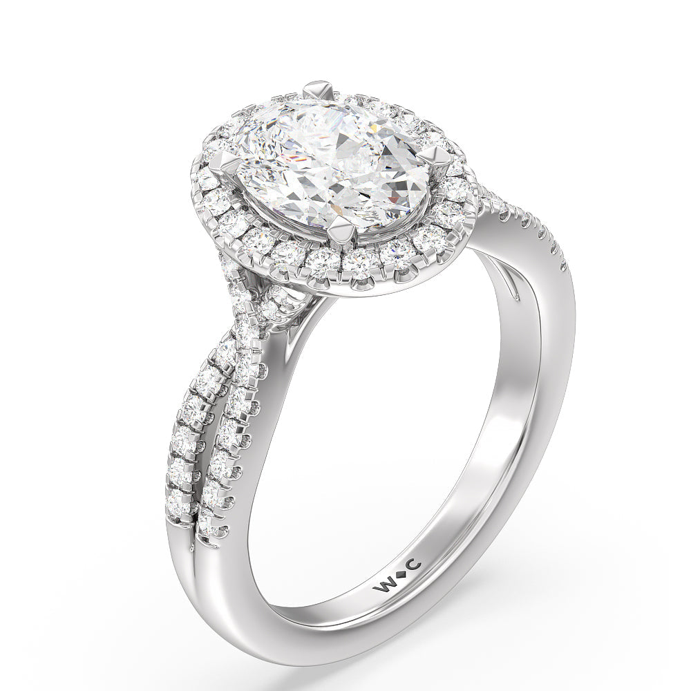Oval Cut Twisted Shank Halo Engagement Ring with Lab Grown Diamond in 14KT Platinum view 3
