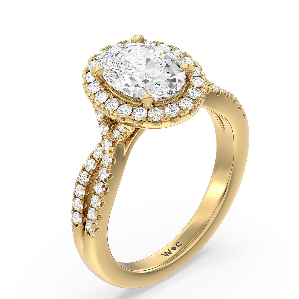 Oval Cut Twisted Shank Halo Engagement Ring with Lab Grown Diamond in 14KT Yellow Gold view 3
