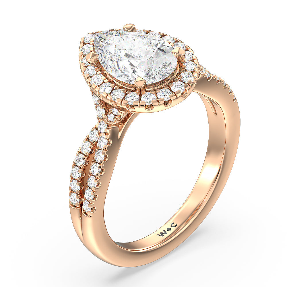 Pear Cut Twisted Shank Halo Engagement Ring with Lab Grown Diamond in 14KT Rose Gold view 3
