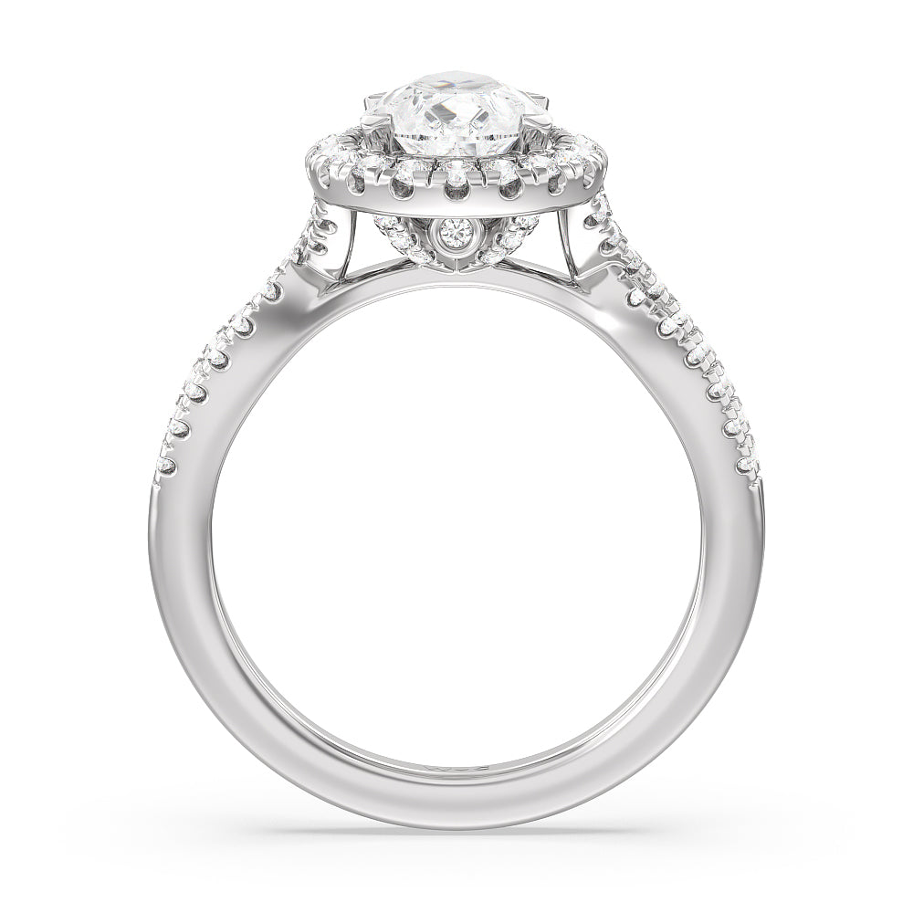 Pear Cut Twisted Shank Halo Engagement Ring with Lab Grown Diamond in 14KT Platinum view 2
