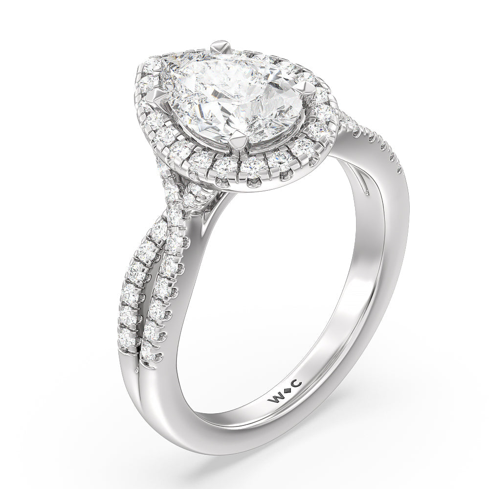 Pear Cut Twisted Shank Halo Engagement Ring with Lab Grown Diamond in 14KT Platinum view 3
