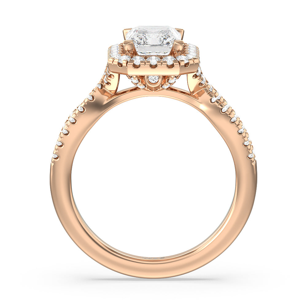 Radiant Cut Twisted Shank Halo Engagement Ring with Lab Grown Diamond in 14KT Rose Gold view 2
